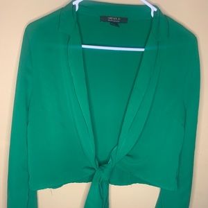 Green tie crop long sleeve top size L forever 21